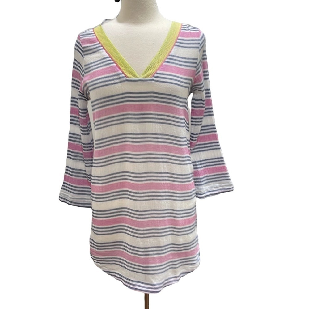 Joie Stripe Gauze Swim Coverup SZ M White Pink Navy
